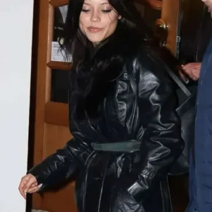 Street Style Jenna Ortega Fur Leather Jacket Front Look