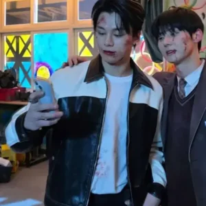 Study Group Cha Woo-min Leather Jacket Front
