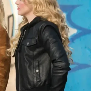 Supernatural Claire Novak Black Leather Bomber Jacket
