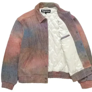 Supreme Pebbled Leather Varsity Jacket Multicolor Front Look