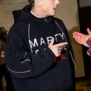 Timothée Chalamet Black Marty Supreme Jacket Front Look