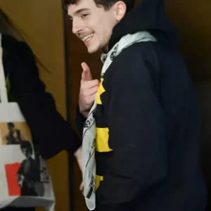 Timothee Chalamet Black and Yellow Stripe Hoodie Back look