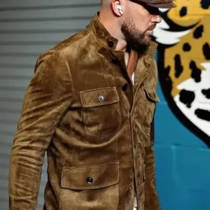 Travis Kelce Suede Leather Jacket Front Look