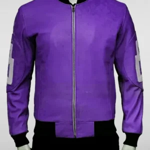 Unisex 8 Ball Purple Bomber Leather Jacket Front