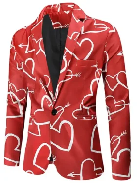 Valentines Day Hearts Printed Red Blazer