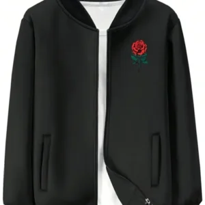 Valentine’s Day Romantic Rose and Slogan Print Jacket