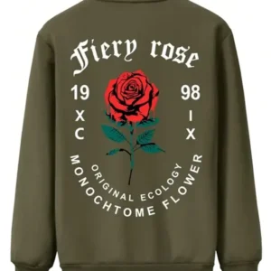 Valentine’s Day Romantic Rose and Slogan Print Jacket