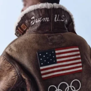 Winter Olympics 2026 Team USA Brown Leather Flight Jacket Back Look