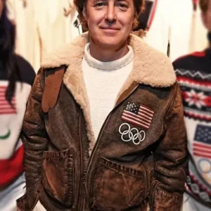Winter Olympics 2026 Team USA Brown Leather Flight Jacket Front Look