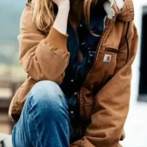 Yellowstone Kelly Reilly Brown Fur Collar Hooded Jacket
