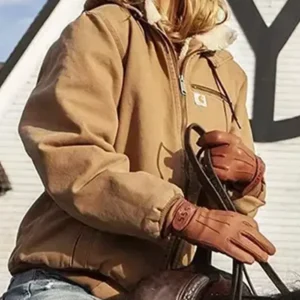 Yellowstone Kelly Reilly Brown Fur Collar Hooded Jacket