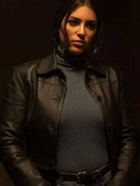 Yolanthe Cabau Mr. and Mrs. Aslan Leather Jacket Front Look