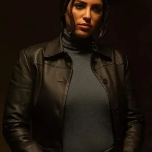 Yolanthe Cabau Mr. and Mrs. Aslan Leather Jacket Front Look