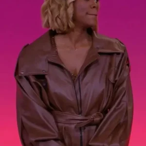 Yvonne Orji Pop The Balloon Live 2025 Brown Leather Jacket Front Look