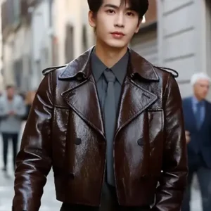Zhang Linghe Gucci Cruise 2026 Brown Leather Jacket