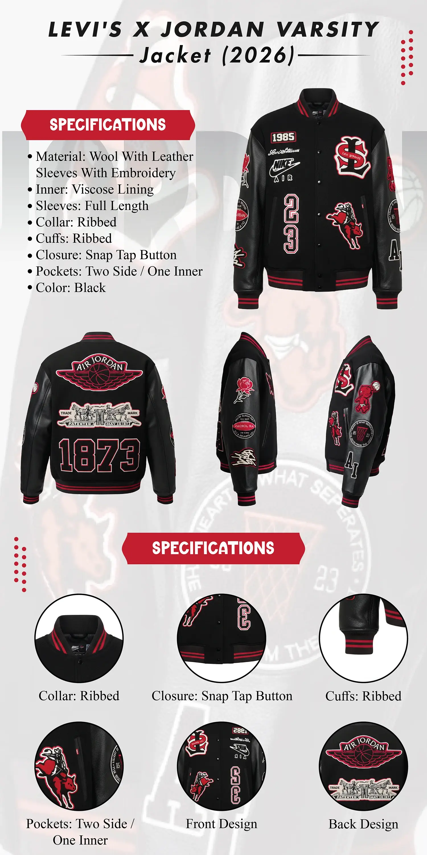 levi’s x jordan varsity jacket (2026) infographic
