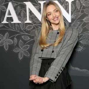 Amanda Seyfried French premiere Checked Cropped Jacket