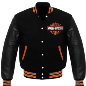 Black Harley Davidson Biker Wool Varsity Jacket