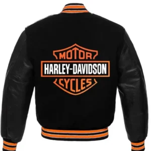 Black Harley Davidson Biker Wool Varsity Jacket