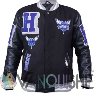 Charlotte Hornets Black Letterman Wool Varsity Jacket