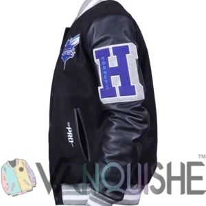 Charlotte Hornets Black Letterman Wool Varsity Jacket on Sale