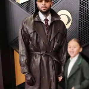Chris Brown Grammy Awards Leather Coat