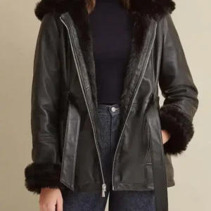 Genevieve S Black PU Leather Cropped Jacket