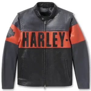 Harley Davidson Essential Convertible Black and Orange Leather Jacket For Men