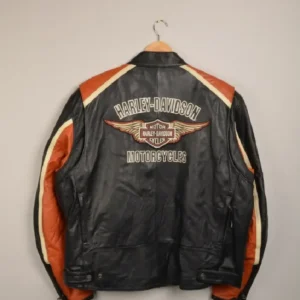 Harley Davidson Racing Black Orange Leather Jacket