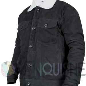 Love Life Augie Black Suede Sherpa Trucker Jacket