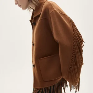 Mango Fringe Brown Wool Jacket