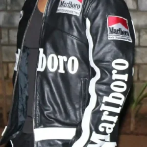 Marlboro Leather Motorcycle Racing Black Jacket