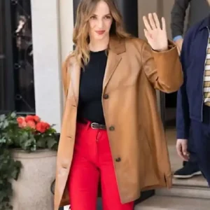 Milan Fashion Week Maya Hawke Brown Leather Coat