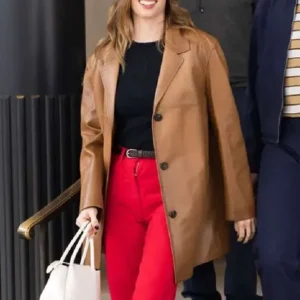Milan Fashion Week Maya Hawke Brown Leather Coat