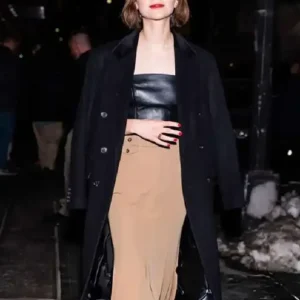 NYC 2026 Emilia Jones Black Wool Coat