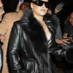 NYC Rihanna Black Leather Coat