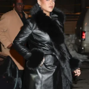NYC Rihanna Black Leather Coat