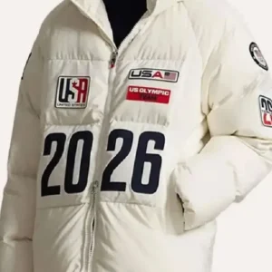 Olympics 2026 Team USA White Puffer Jacket