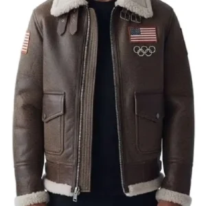 Olympics Team USA Brown Leather Jacket