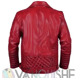 Red Real Leather Biker Style Jacket For Men
