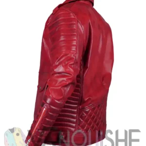 Red Real Leather Biker Style Jacket For Men