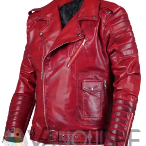 Red Real Leather Biker Style Jacket For Men