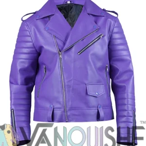 Shop Jalen Hurts Purple Leather Jacket Close