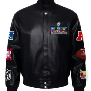 Super Bowl 2026 Black Leather Jacket