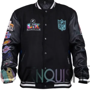 Super Bowl LX 2026 Black Varsity Jacket Front