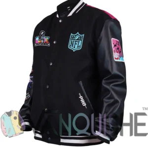 Super Bowl LX 2026 Black Varsity Jacket Side Look