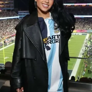Super Bowl LX Becky G Black Leather Coat