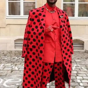 Usher Red Polka Dot Oversized Coat