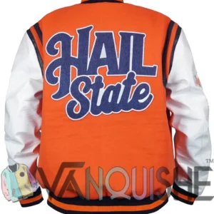 Virginia State University Motto 2.0 Orange Varsity Jacket Back