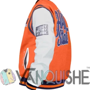Virginia State University Motto 2.0 Orange Varsity Jacket Back Look